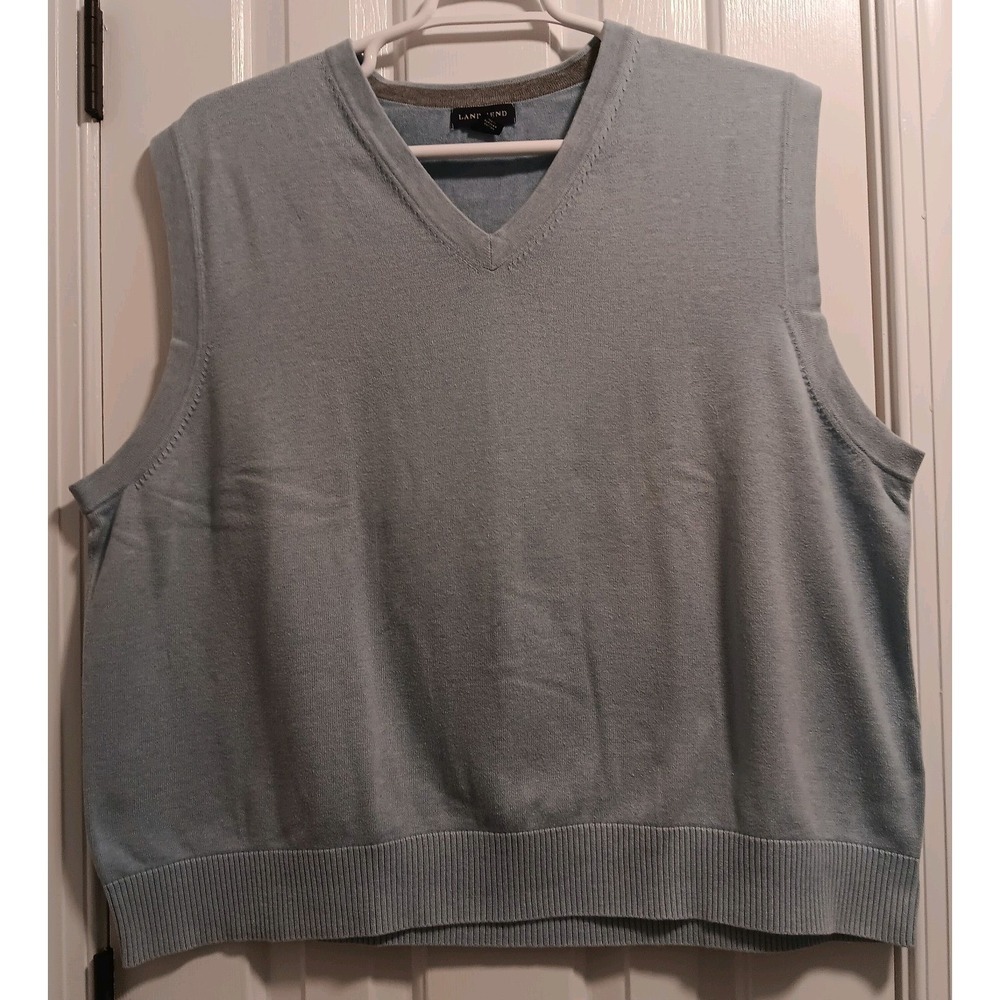 Lands' End Men's Sweater Vest XXL 50-52 Powder Blue, Supima Cotton, V-Neck, Warm